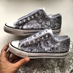 Black and White Doodle Art Shoes - Creative and Stylish Footwear.